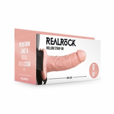 Realrock: Strap On met Holle Dildo huidskleur (Ø 4,8cm, 20.5cm)