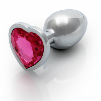 Aluminium Buttplug in Elegant Zilver met een Roze Siersteen (Small 27mm)