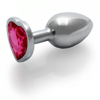 Aluminium Buttplug in Elegant Zilver met een Roze Siersteen (Large 41mm)