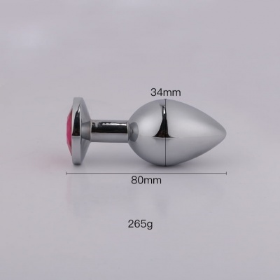 Aluminium Buttplug in Elegant Zilver met een Roze Siersteen (Large 41mm)
