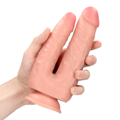 RealRock Dubbele Pret Dildo Met Zuignap - Ø 3.8cm, 15,20cm (Zwart)