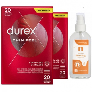 Durex Thin Feel Maxi Pack — 40st + GRATIS CNL Warming 100ml