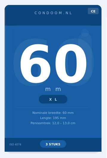 60mm is grote dan en standaard condooms. Een perfec passend condoom is 60 mm