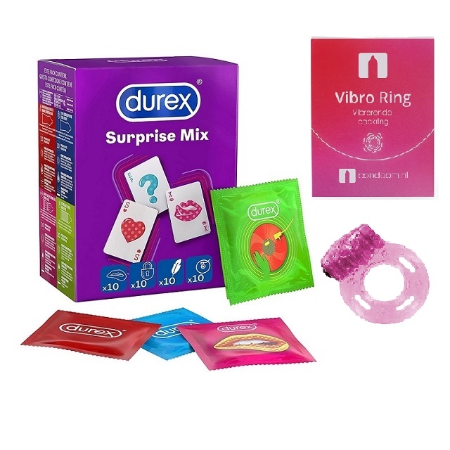 Durex Surpise Mix + Gratis Vibro ring Condoom.nl