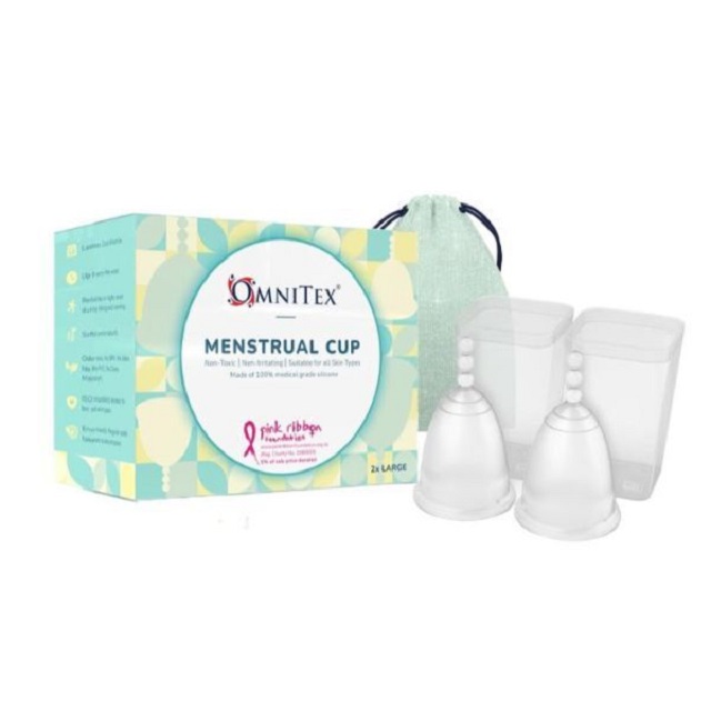 2 stuks Omnitex menstruatiecups maat L | 100% pure siliconen van medische kwaliteit | Veilig milieuvriendelijk alternatief voor tampons en maandverband | Niet-giftig ISO10993 getes