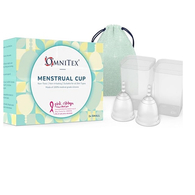 2 stuks Omnitex menstruatiecups maat S | 100% pure siliconen van medische kwaliteit | Veilig milieuvriendelijk alternatief voor tampons en maandverband | Niet-giftig ISO10993 getes