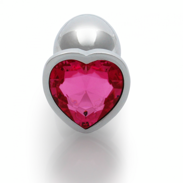 Heart Gem Butt Plug - Medium - Silver / Rubellite Pink