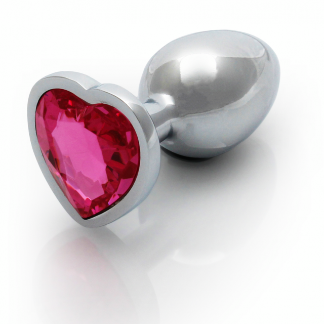 Heart Gem Butt Plug - Small - Silver / Rubellite Pink